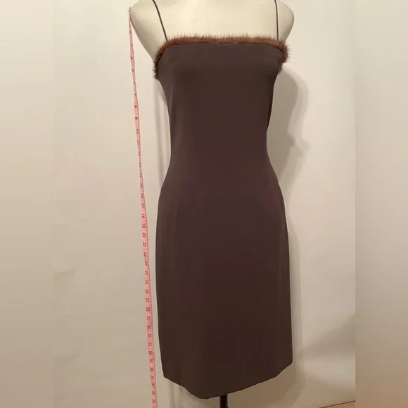 Tahari Striking Mink trimmed Spaghetti Strap Dress - Picture 13 of 13